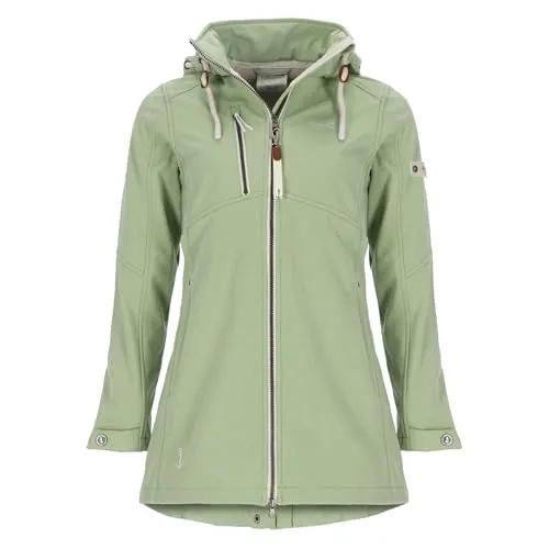 Dry Fashion Damen Softshellmantel Büsum mit abnehmbarer Kapuze - Melierte Softshelljacke mit Fleece-Innenfutter in Lindgrün Größe 38