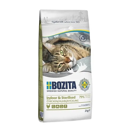 BOZITA Indoor Sterilised Hühnchen - Trockenfutter für drinnen lebende Katzen, 10 kg, zuckerfrei und nachhaltig produziert mit 100% erneuerbarer Energie