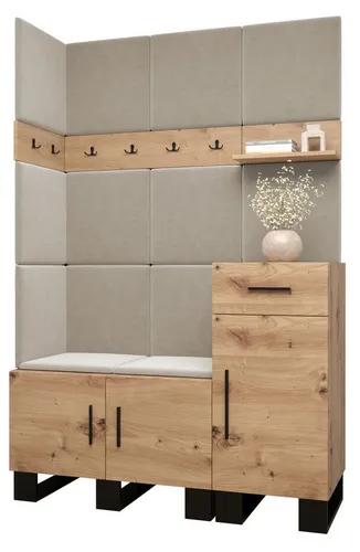 ABIKS MÖBEL Garderoben-Set ARTIN mit gepolsterten Paneelen - Modernes Garderoben-Set mit stilvollen Polsterpaneelen und viel Stauraum. Ideal für Flure, bietet Platz für Kleidung und Accessoires. Robuste Bauweise und zahlreiche Farbauswahl für individuelle Gestaltung.