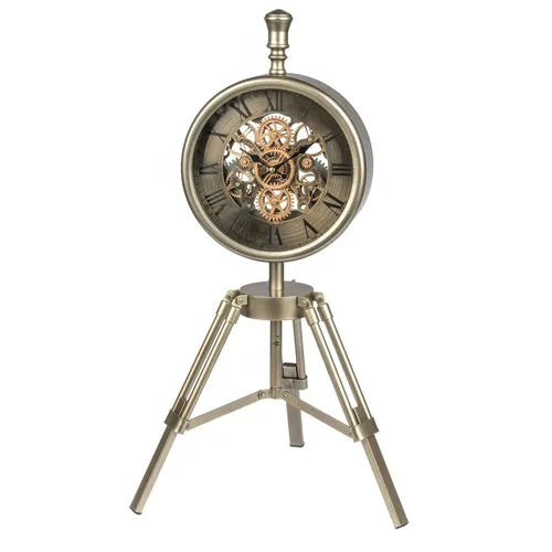 Standuhr MOVE mit drehenden Zahnrädern – Antik Gold 65cm aus Metall - Elegante Standuhr im antiken Design mit sichtbar drehenden Zahnrädern. Höhe 65cm, aus robustem Metall gefertigt. Ein stilvolles Wohnaccessoire, das Ihrem Raum Charakter verleiht.