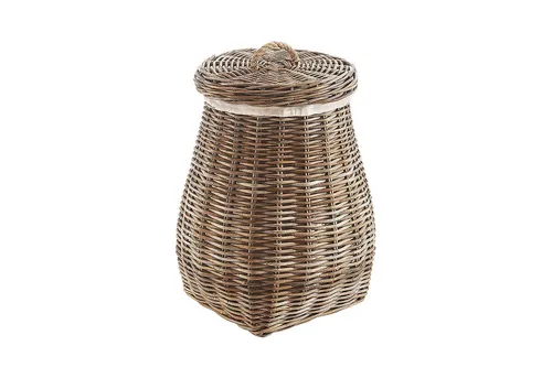 Kobolo Wäschekorb rund - Rattan kubu grey mit Deckel - Wäschekörbe, handgefertigt aus hochwertigem Rattan, ideal zum stilvollen Verstauen von Wäsche und mit praktischem Deckel für mehr Ordnung.