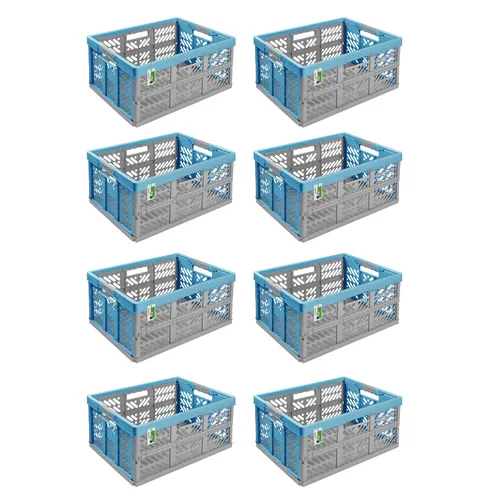 8x Klappbox PAFEN Kunststoff Box Klappkiste Einkaufskorb Faltbox 45L Blau