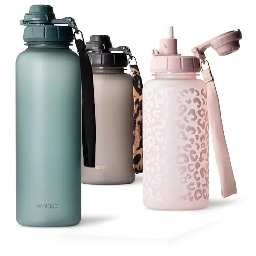 MAMEIDO Trinkflasche mit 2-in-1 Deckel - Trinkflasche (1500 ml) mit Zeitmarkierung und Handschlaufe, ideal für Sport und unterwegs. Auslaufsicher und BPA-frei für sicheren Genuss.
