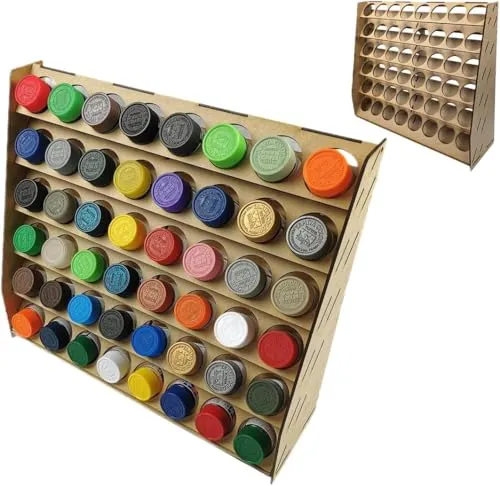 HobbyHold Farbregal Modellbau 48 Löchern - Holz Modellbau Zubehör - Paint Rack Lasergeschnitten 41mm - Paint Station Ideal für Tamiya und Humbrol Farben - Farbständer einfache Montage
