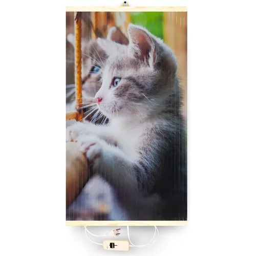 Infrarotheizung Thermostat Bildheizung Katze 430W - Grau - Effizientes Heizpaneel mit Katzenmotiv, das schnell Wärme abgibt und die Raumluft nicht austrocknet. Ideal für gemütliche Atmosphäre und einfache Montage.