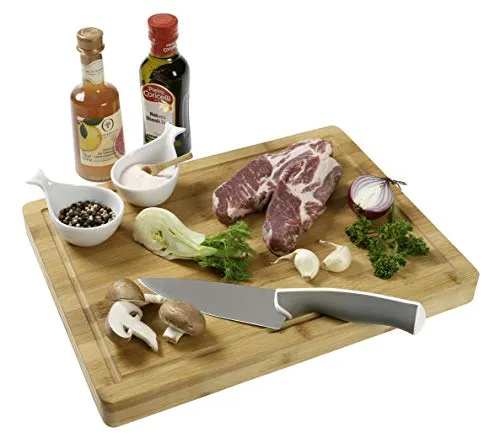 Massives Schneidebrett Küchenbrett Zubereitungsbrett Tranchierunterlage Bambus mit Saftrille Schneidunterlage Schneidbrett 40 x 30 x 3,5 cm