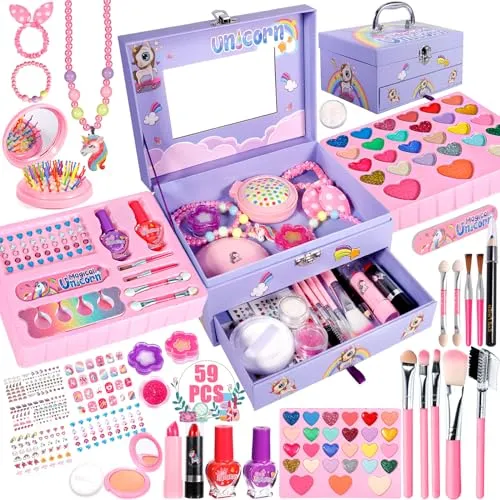 Purpledi Make-up-Set für Kinder, Spielzeug, 59-teilig, waschbar, Koffer, Make-up-Set für Mädchen – Geschenk zu Weihnachten zum Geburtstag für 4 – 10 Jahre