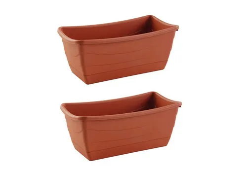 HAC24 Pflanzkübel Pflanzschale Blumenkasten Blumentopf Pflanzentopf (2 St), Eckig aus Kunststoff Terracotta 26 x 13 cm