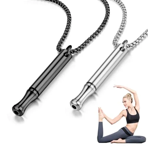 Stück Rauchentwöhnung Hilfsmittel,V2 Halskette Rauchfrei Original,Raucherentwöhnung Rauchen Aufhören Kette,Anti Raucher Pfeife Atemkette,Breathing Necklace Für Panikattacken Anxiety(Edelstahl) 2