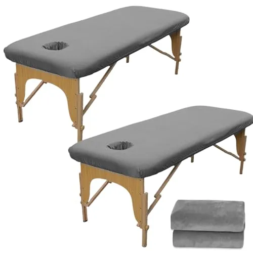 Stück Bezug für Massageliege: 80 x 190cm Spannbezug für Massageliege Ölresistent, Waschbare Beauty Bettbezug mit Loch, Elastisches Massagetische Bezug für Kosmetik-Tische, Spa, Therapie-Bänke(Grau) 2