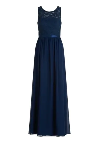 Vera Mont Damen Cocktailkleid mit Spitze 34, Festival Blue - Elegantes Maxikleid von Vera Mont mit romantischer Bogenkante. Ideal für festliche Anlässe, sorgt für eine fließende Silhouette und hohen Tragekomfort dank hochwertigem Materialmix.