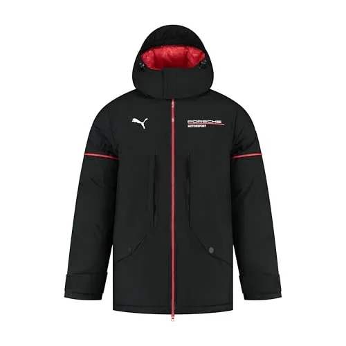 PUMA Porsche Motorsport Herren Team Winterjacke - Schwarz - Größe: L - Offizielle Winterjacke der Porsche Motorsport Kollektion. Mit gepolstertem Körper und abnehmbarer Kapuze für optimalen Tragekomfort. Ideal für kalte Tage und den sportlichen Look.