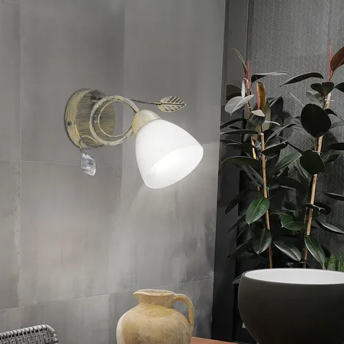 Landhaus Stil Wand Leuchte Blätter Ranken grau antik Treppenhaus Big Light