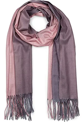 styleBREAKER Damen Schal mit 2-farbigem Farbverlauf und Fransen, warme Winter Stola mehrfarbig, Ombré Look 01017147, Farbe:Altrose-Grau