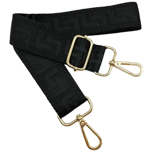 Verstellbarer Schultergurt für Taschen Schwarz, Taschengurte zum Wechseln, Taschengurt Breit mit Karabiner Gold, 80-130 cm Tragegurt Tasche für Damen Schulterriemen, Handtasche, 3.8cm, 1301