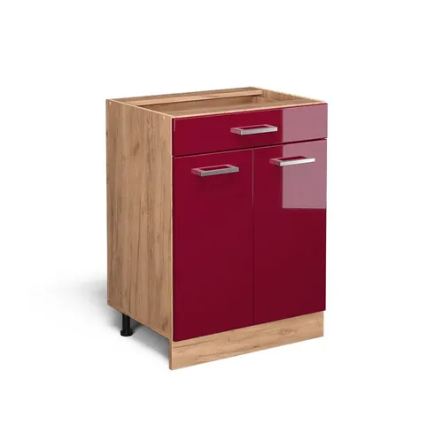 Vicco Unterschrank R-Line, Bordeaux Hochglanz/Eiche 60cm in rot von Vicco