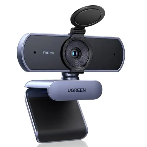 UGREEN Webcam 2K, USB A Webcam mit Mikrofo, Kamera PC, Fixfokus, 80°Sichtfeld, Kamera mit Privacy Cover, Automatische Lichtkorrektur, Stereo-Sound, Plug & Play, PC Camera für Windows/MacOS/Zoom/Skype