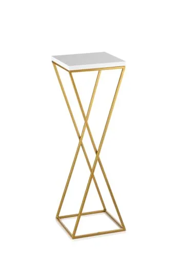 HowHomely Pflanzenständer Metall 70 cm Hoch - Stabiler und Fester Blumenhocker mit Weiß MDF-Platte auf Gold Ständer - Blumenständer zur Dekoration Innenräumen