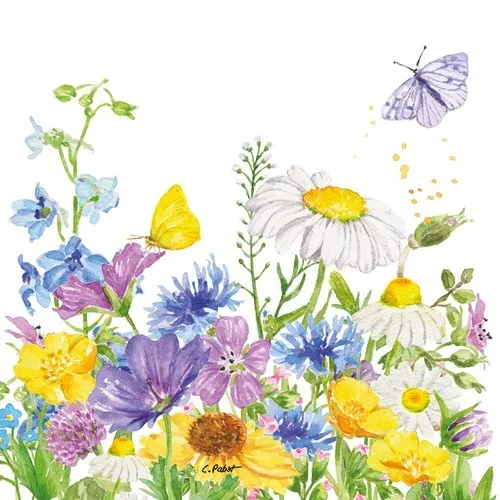 Servietten Summer Flowers Schmetterling Wiese Wild Blumen Sommer Deko 33x33cm 20