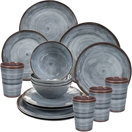 Melamin Camping Geschirr Geschirrset 4 Personen Tafelservice 16 teilig Tafelgeschirr Outdoor Essgeschirr Kombiservice 16 tlg modernes Campinggeschirr Picknickgeschirr