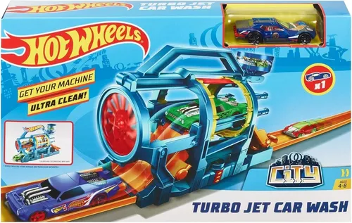 ? Hot Wheels FNJ35 HW City Starter Kit Turbo Jet Car Wash Geschenkset ? - Sonstige Spielset mit Turbo-Waschanlage, ideal für fantasievolles Spielen und kombinierbar mit anderen Hot Wheels Tracks für endlosen Abenteuer-Spaß!