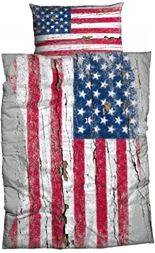 CASATEX Bettwäsche Stars & Stripes im Used Look - 2-teiliges Bettwäsche-Set aus 100% Baumwolle mit amerikanischer Flagge im coolen Used Look, hautsympathisch und pflegeleicht, ideal für Kinderzimmer.