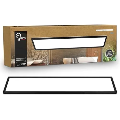 B.K.Licht LED Panel Flach 98x20cm 36W 4800lm Neutralweiß - Spritzwassergeschützte Deckenlampe für Badezimmer und Küche - Das stilvolle LED Panel bietet mit 36 W und 4800 Lumen helles, neutralweißes Licht. Ideal für Feuchträume dank IP44-Schutz. Flaches Design für vielseitige Einsatzmöglichkeiten in jedem Raum.