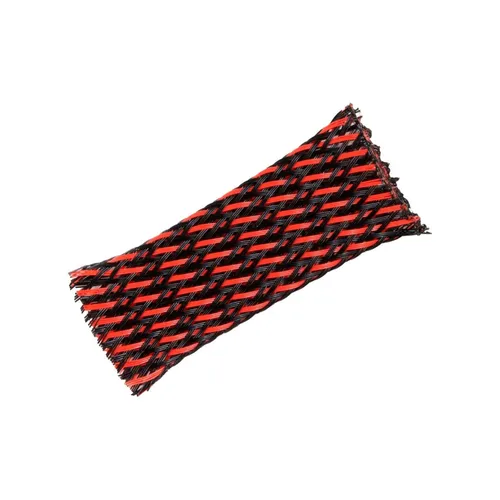 Geflechtschlauch 13-30 mm, Meterware 100cm, rot/schwarz, CarHifi Kabelschutz