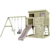 OutdoorToys Spielturm Nils mit Altrosa Babyschaukel - Spieltürme aus nordischer Fichte, ideal für Kinder ab 3 Jahren. Bietet Sicherheit und Spaß im Freien – perfekt für unvergessliche Spielmomente!