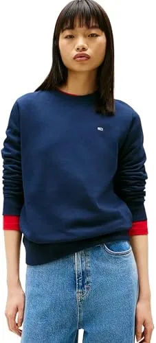 Tommy Jeans Damen Pullover Crew Neck - Klassischer Stil in Blau - Sweatshirts für Damen, ikonisches Design mit Rundhalsausschnitt und optimaler Passform aus 80% nachhaltiger Baumwolle für höchsten Tragekomfort.