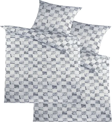 4-tlg. Seersucker Bettwäsche Set, bügelfrei in Weiß-Grau - Bettwäsche Set aus 100% Polyester, bügelfrei und pflegeleicht. Ideal für ein gemütliches Schlafzimmer mit 2x Bettbezug (135x200 cm) und 2x Kopfkissenbezug (80x80 cm).