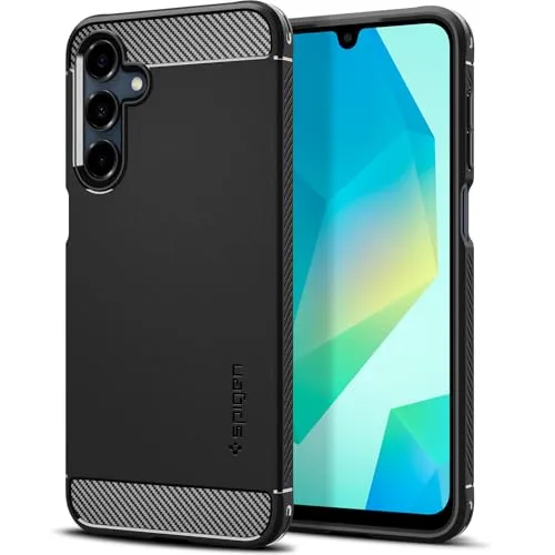 Spigen Rugged Armor Hülle Kompatibel mit Samsung Galaxy A16 4G 5G - Matte Black, stoßabsorbierend mit Karbon Look und optimalem Display- und Kameraschutz