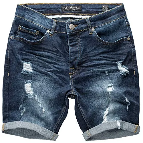 Amaci&Sons Herren Destroyed Jeans Shorts 7979 Dunkelblau W33 - Trendige Herren Destroyed Jeans Shorts von Amaci&Sons, perfekt für den Sommer. Lässiger Look und bequemer Schnitt für maximale Bewegungsfreiheit bei jeder Gelegenheit.