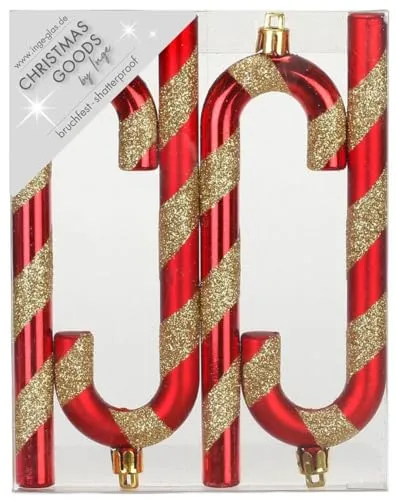 STK. Kunststoff Figuren Zuckerstange 14 cm Set Christbaumschmuck Weihnachtskugeln Weihnachtsschmuck Weichnachten Deko Christbaum Tannenbaum Weihnachtsbaum Rot Mix 4