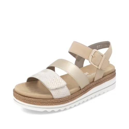 Keilsandalette REMONTE Damen Gr. 40 - Goldfarben - Wanderschuhe in veganer Verarbeitung mit 4,5 cm Keilabsatz und gepolsterter Innensohle für hohen Tragekomfort. Ideal für entspannte Sommertage!