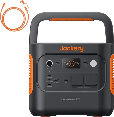 Jackery Stromerzeuger E2000 v2 – Tragbare Powerstation mit 5M Solarpanel Verlängerungskabel - Die Jackery Explorer 2000 v2 mit 2042Wh und 2200W ist ideal für Notfälle, Camping und Wohnmobile. Sie bietet schnelle Ladezeiten und ist mit nur 17,5 kg leicht zu transportieren.
