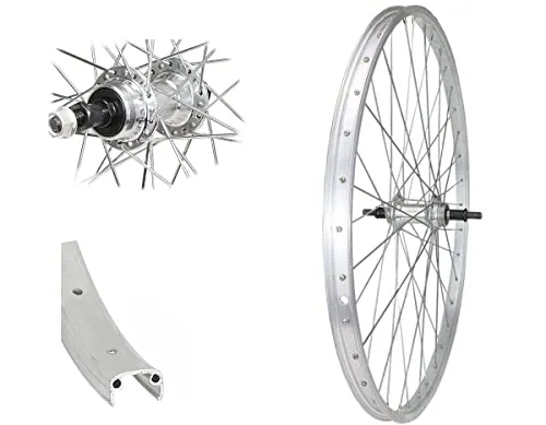 Zoll Alu Fahrrad Hinterrad Laufrad für Schraubkranz 559-19 Silber Vollachse 26