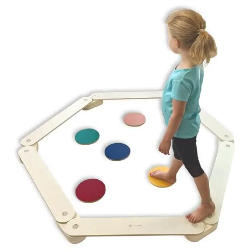 Produktbild Balancierbalken für Kinder aus Holz inkl. Balanciersteine, Balancebalken für drinnen und draußen