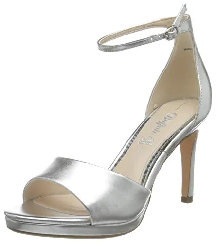 Buffalo Damen Ronja Sandale mit Absatz, Silber, 41 EU - Wanderschuhe mit stylischem Absatz, ideal für lange Wanderungen und sommerliche Ausflüge.