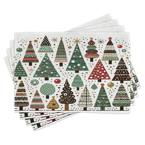 ABAKUHAUS Platzmatten, Einfaches Waldmuster, Waschbare Stoff Esszimmer Küche Tischdekorations Digitaldruck, Jadegrün Weiß Paprika