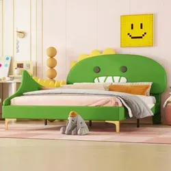 STILVORA Kinderbett 140x200cm Flachbett Doppelbett mit Lattenrost,Jugendbett Einzelbett mit Kopfteil in Dinosaurierform,Grün (ohne Matratze) - Grün