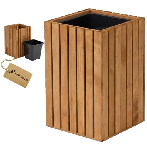 Blumenkasten aus Holz mit Kunststoff-Pflanzeneinsatz