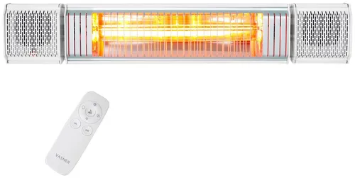 Vasner Heizstrahler Bluetooth Appino BEATZZ 2000 W - Heizstrahler für Wand- und Deckenmontage, mit integrierter Musikfunktion und LED-Licht, ideal für gemütliche Abende im Freien.
