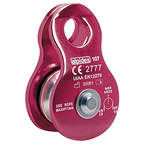 ALPIDEX Seilrolle Umlenkrolle 20 kN - Mobile Pulley Flaschenzug - für Seile bis 11 mm Durchmesser - EN12278, Farbe: red