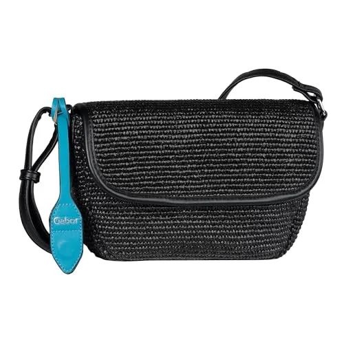 Gabor bags Damen Eleanor Umhängetasche, Schwarz - Umhängetasche in sommerlicher Bastoptik mit praktischem Magnetverschluss und Reißverschlussfächern, ideal für stilbewusste Frauen, Maße: 28x8,5x18,5 cm.