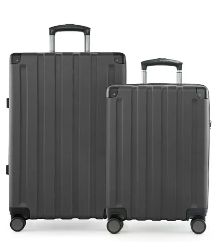 Q-Damm - 2er Koffer-Set Hartschalen-Trolleys mit Erweiterung 4 Doppelrollen, Koffer mit 4 Rollen, Bordkoffer + Check-In Gepäck, Hardshell Luggage, TSA,Graphite