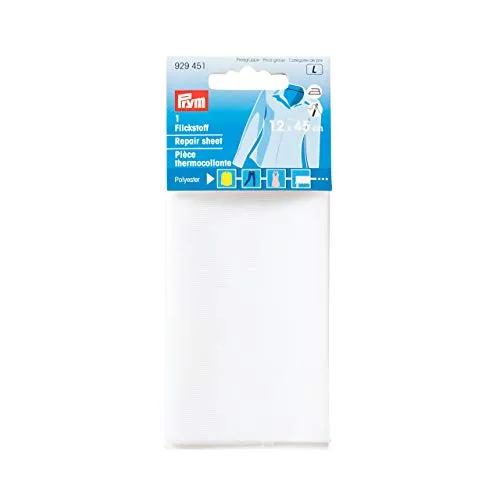 Flickstoff Polyester weiß 12 x 45 cm - Aufbügelbare Bügeleinlage, waschbeständig bis 40 Grad für punktuelle Reparaturen