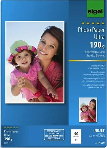 sigel Ultra Foto Papier DIN A4 seidenmatt 190 g/qm - Druckerpapiere mit superweißer Oberfläche für brillante Druckergebnisse, ideal für Fotos und hochwertige Druckprojekte.
