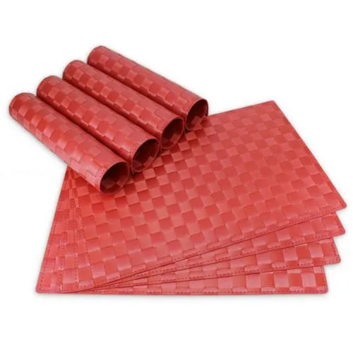 Moderne Tischsets in Rot im 8er Set - Abwaschbare Platzsets als rechteckige Tischuntersetzer - Geflochtenes Platzdeckchen als Tischunterlage für Esstisch Wohnzimmer Tisch-Deko