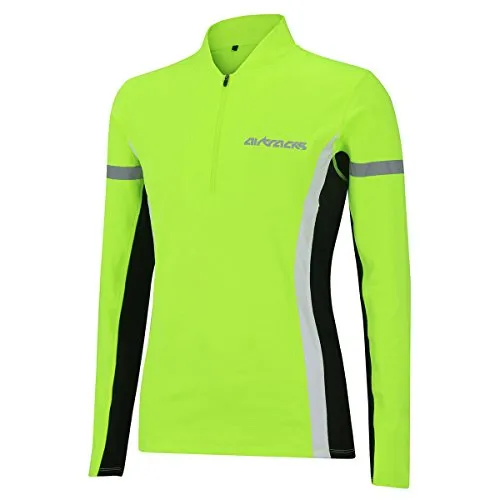 Airtracks Herren Thermo Laufshirt Langarm Winter Sweatshirt Fleece Funktionsshirt Sport Langarmshirt - neon - XL - Herren